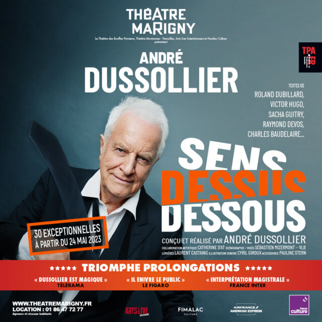 Après son triomphe au Théâtre des Bouffes Parisiens, @andre.dussollier sera sur les planches du @theatre_marigny  pour 30 représentations exceptionnelles, à partir du 24 mai 2023 ! ✨

Réservez vos places dès maintenant ! 🎫 

@fimalac_entertainment  @artsliveentertainment 
#andredussolier #theatremarigny #theatre #paris